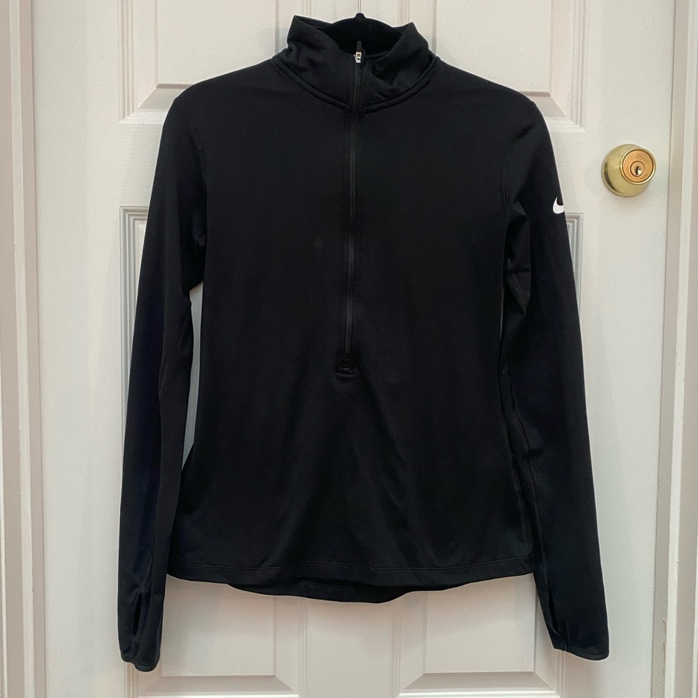 Nike Pro Dri-Fit Black Long-Sleeve Half-Zip Pullover Top w Thumb Holes - Medium